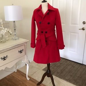 Red trench wrap coat small